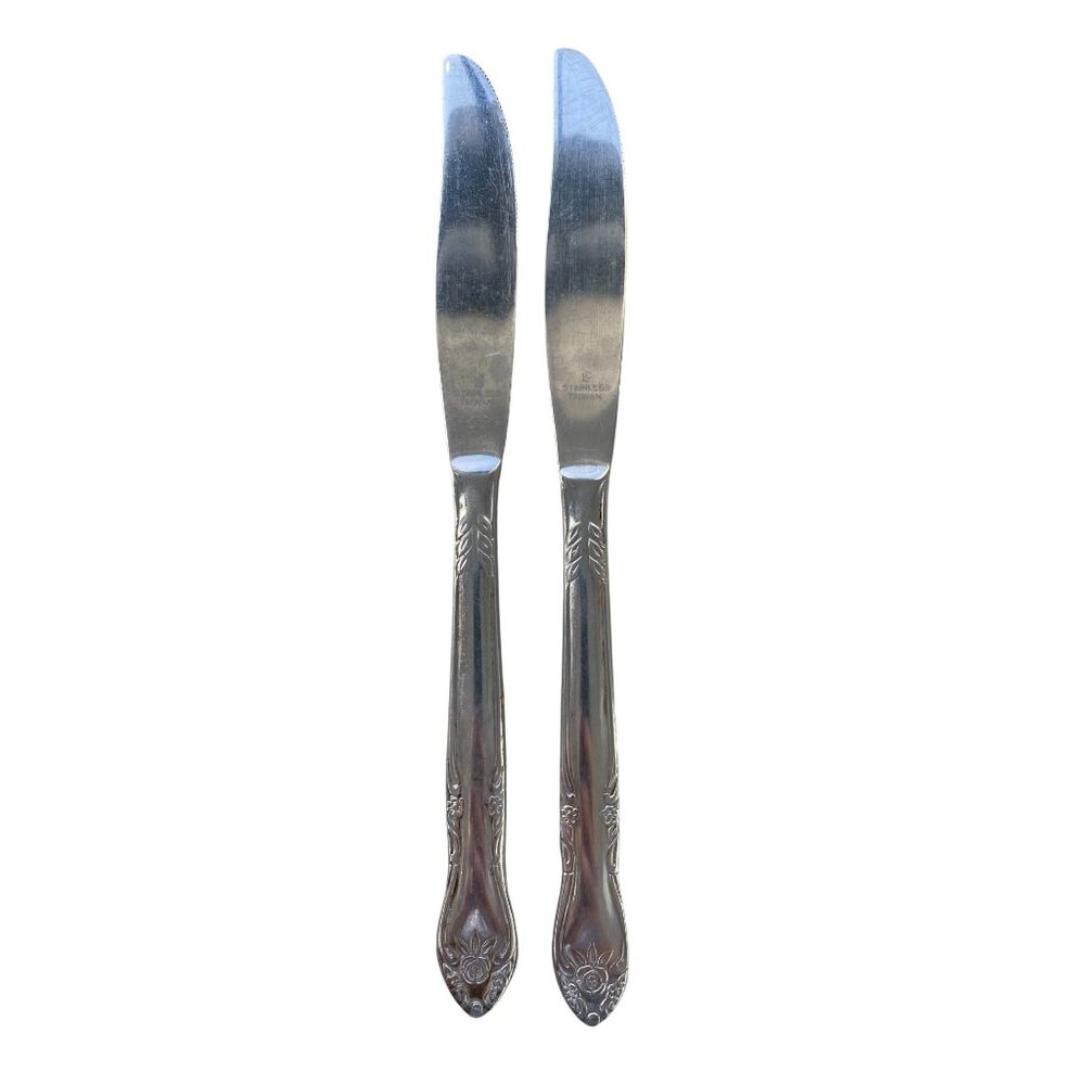 Lifetime Cutlery Taiwan Stainless Steel Floral Rose Stainless Knives Set of 2